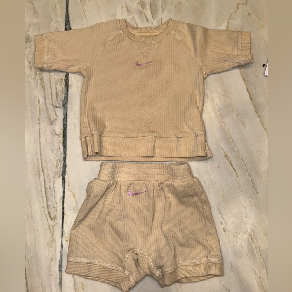 Nike Tan Kids Set with Pink Logo